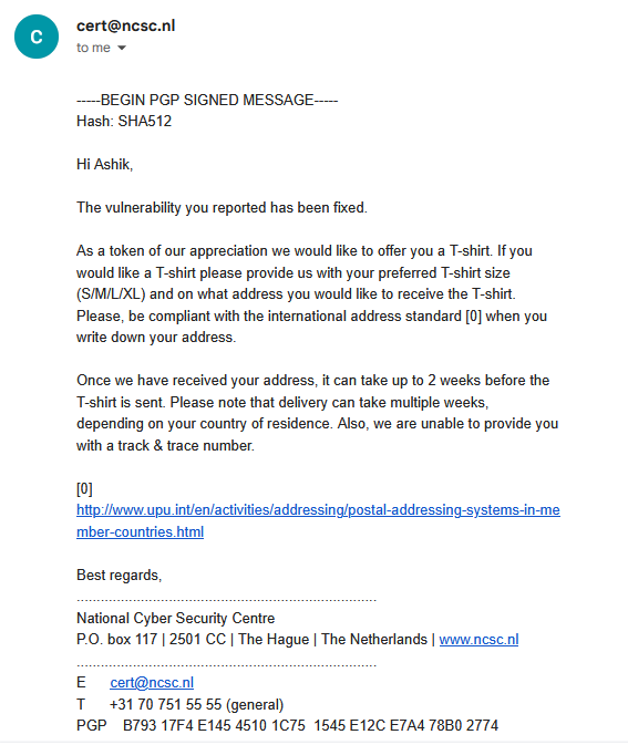 NCSC Confirmation